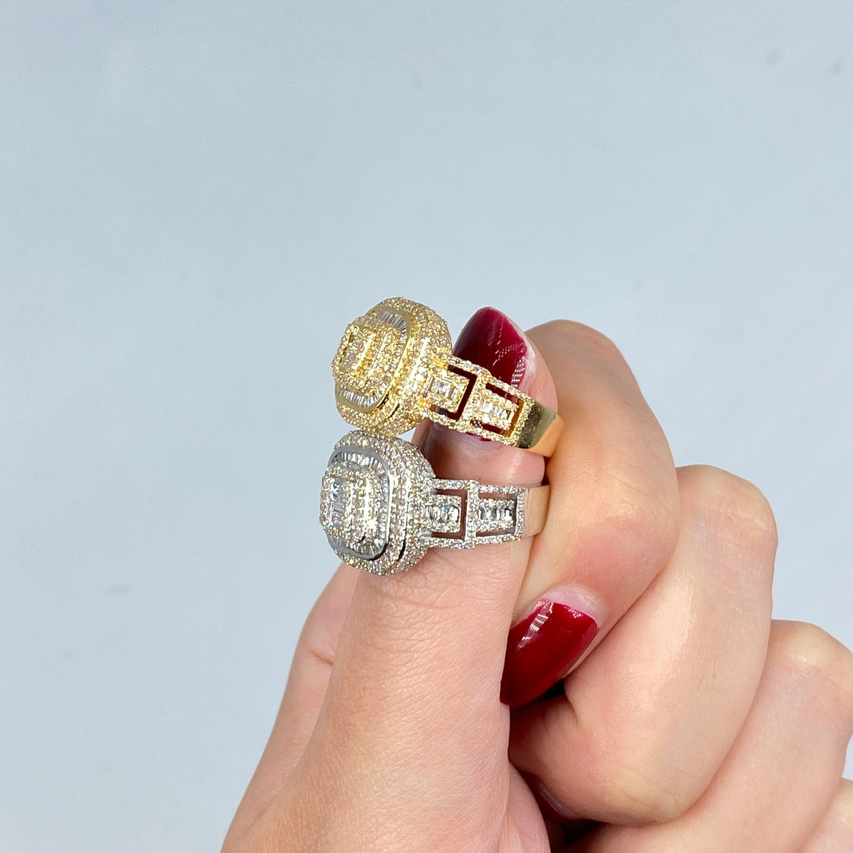 14K Gold Jumbo Square Halo Diamond Baguette Ring - additional product view 3