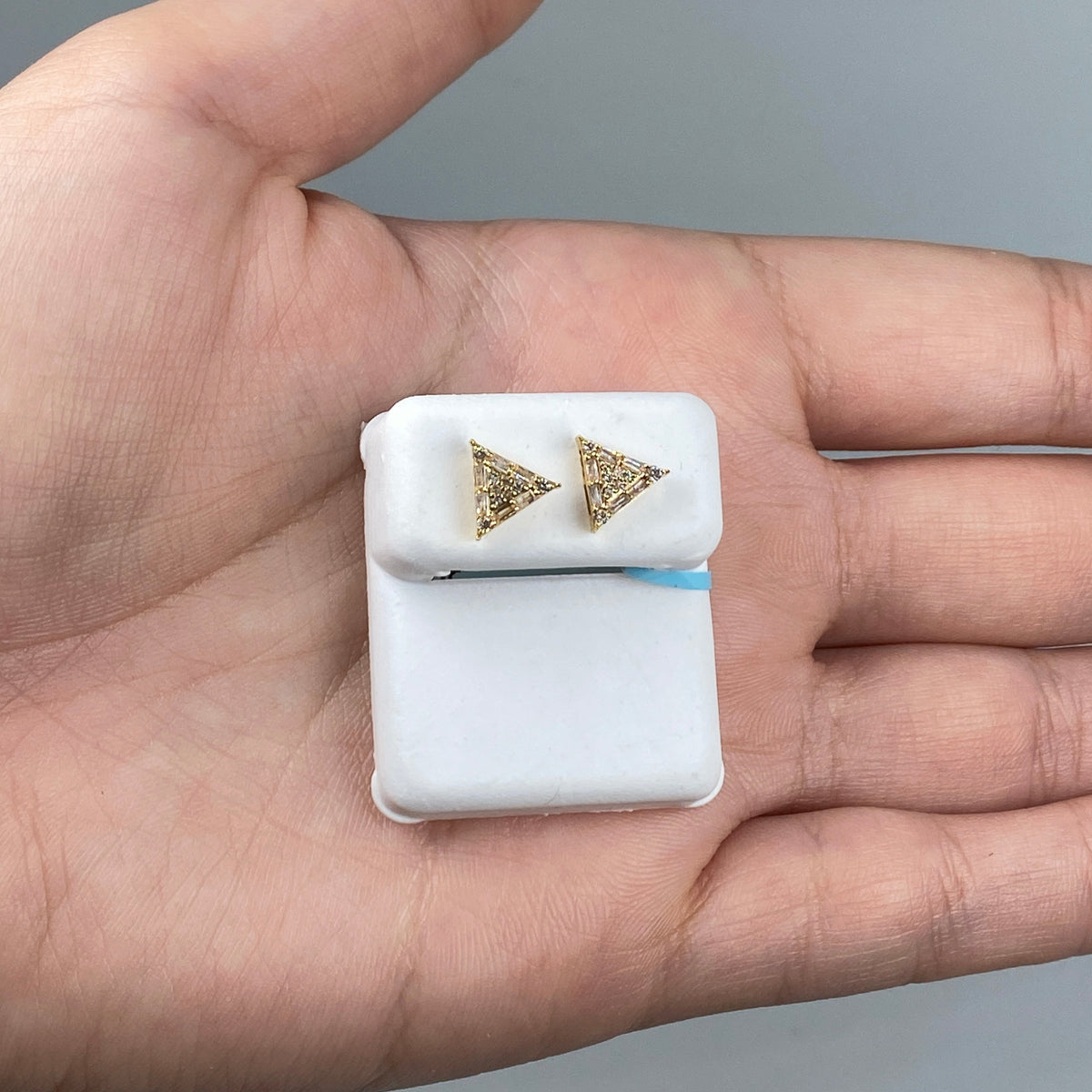 14K Gold Triangle Diamond Baguette Earrings in yellow gold - close-up product photo