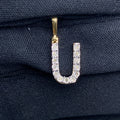 14K Gold Single Stone Initial U Diamond Pendant, Small - close-up product photo