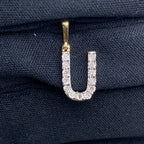 14K Gold Single Stone Initial U Diamond Pendant, Small - close-up product photo