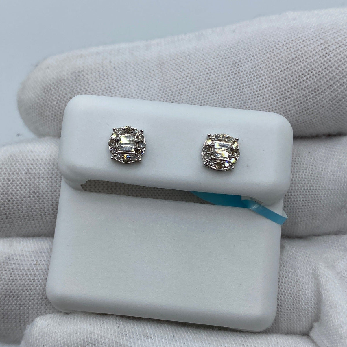 14K Gold Diana Circle Diamond Baguette Earrings in white gold - close-up product photo