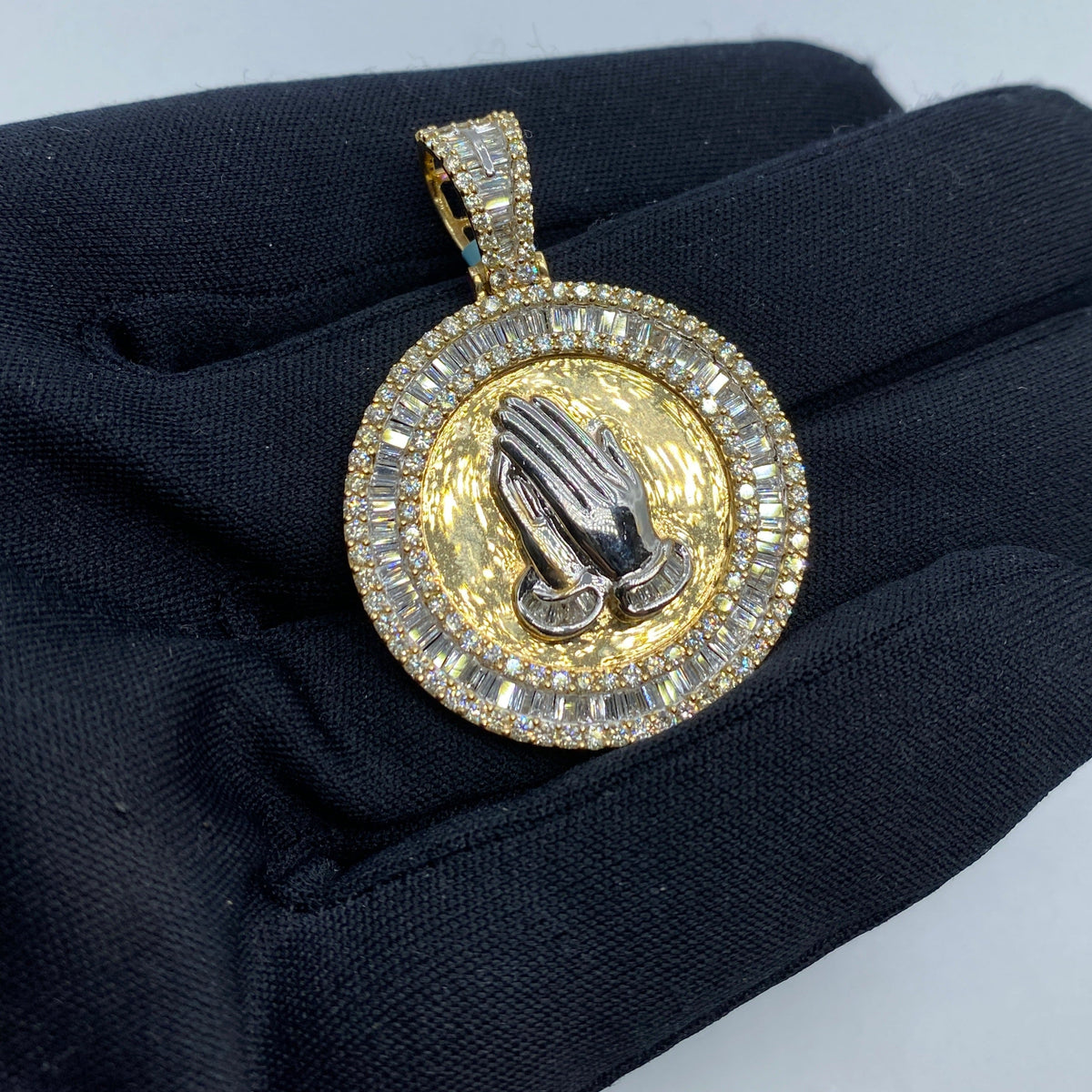 14K Gold Praying Hands Diamond Baguette Pendant - additional product view 3