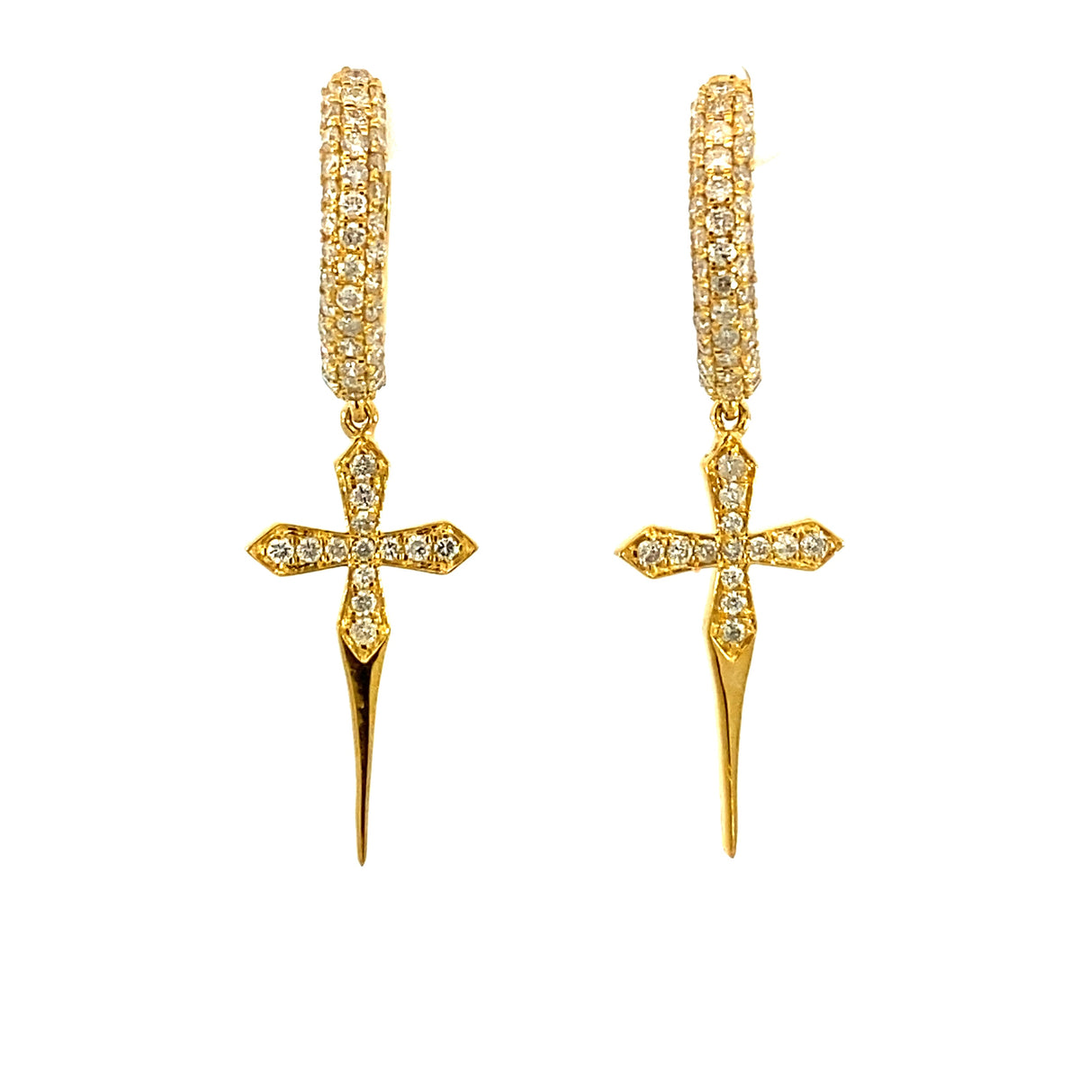 14K Gold Pave Cross Diamond Hoop Earrings - additional product view 4