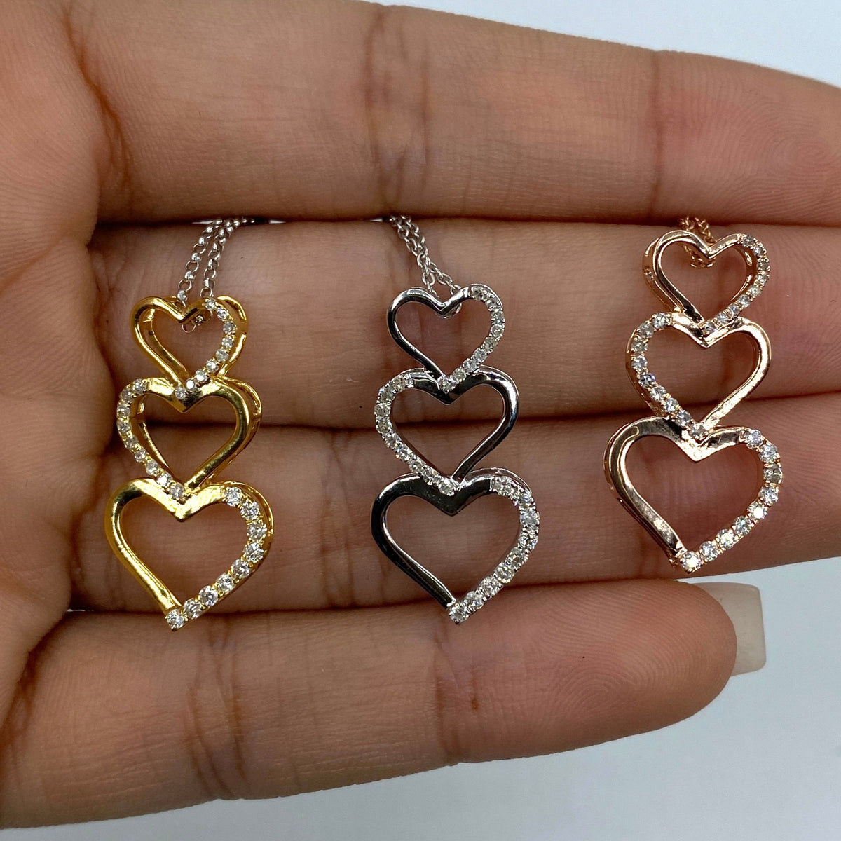 10K Gold Heart Charm Stack Diamond Pendant - additional product view 2