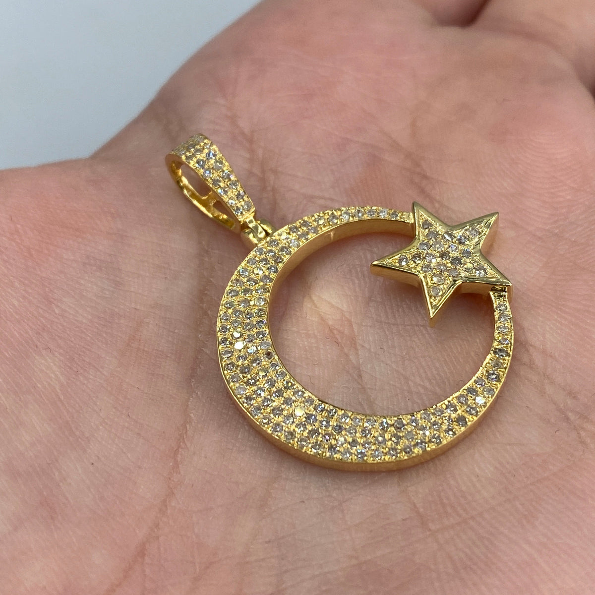 10K Gold Star Moon Diamond Pendant - additional product view 3