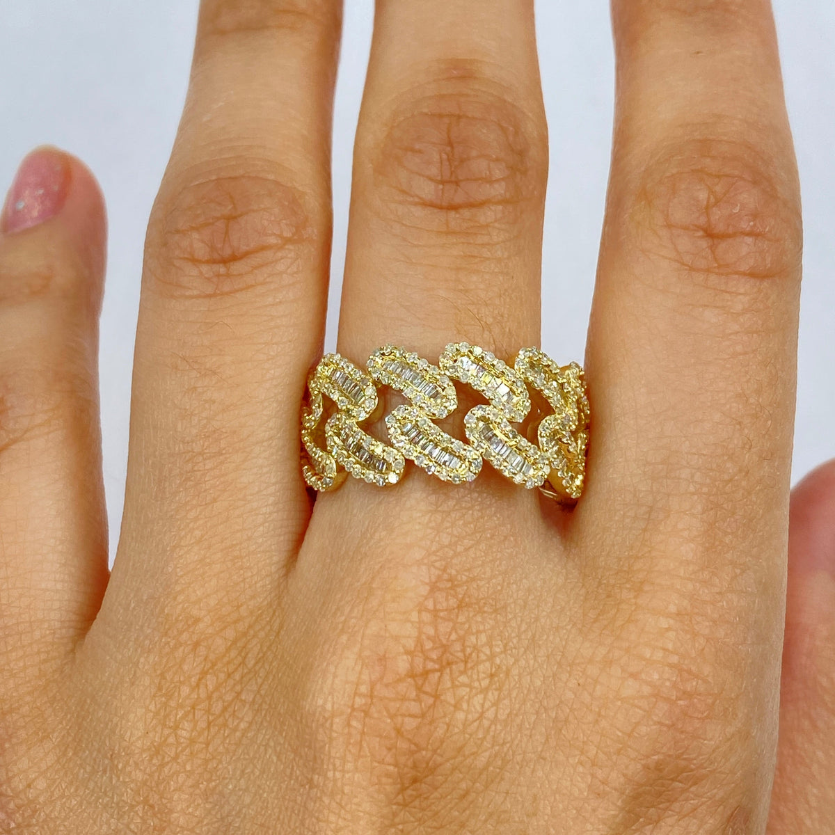 10K Gold Chubby Cuban Link Diamond Ring in yellow gold - close-up product photo
