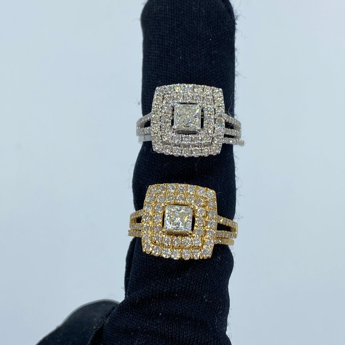 14K Gold Square Halo Baguette Center Stone Engagement Diamond Ring - additional product view 4