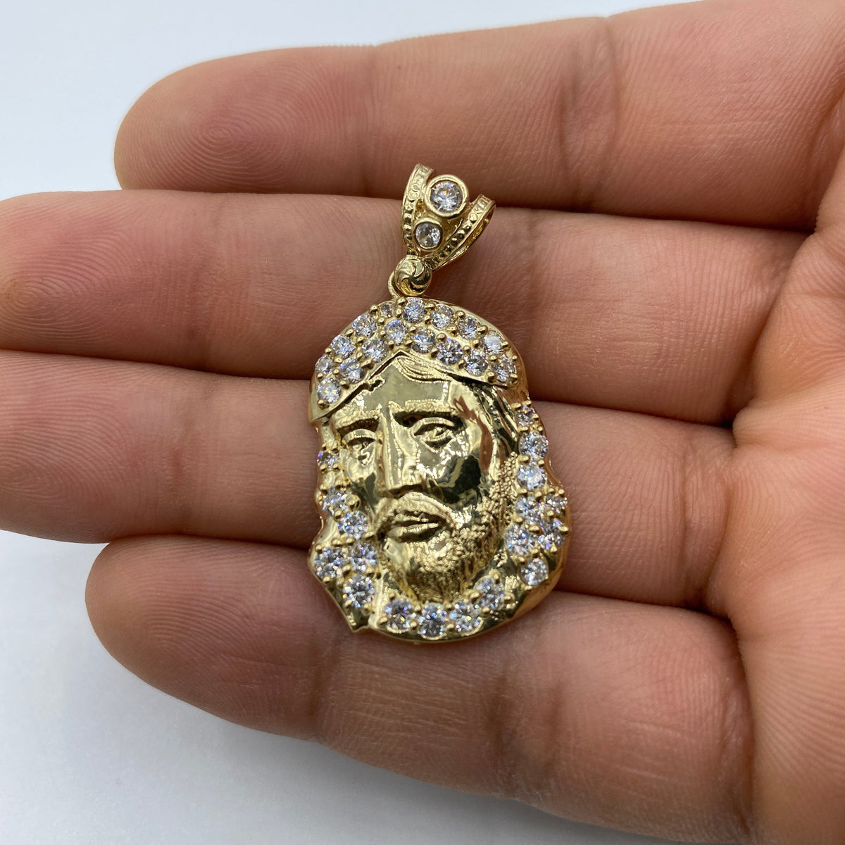 14K Gold Jesus Head Pendant 1.5 in - additional product view 8