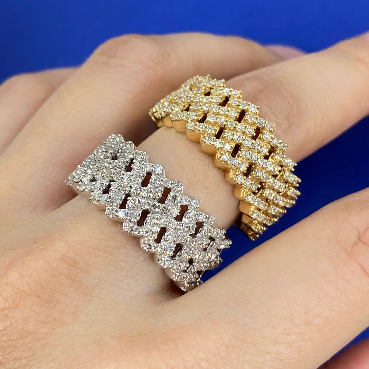 14K Gold Double Cuban Link Diamond Ring - main product photo