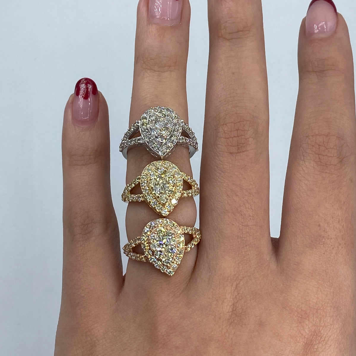 14K Gold Cherish Halo Pear Diamond Engagement Ring in rose gold - close-up product photo