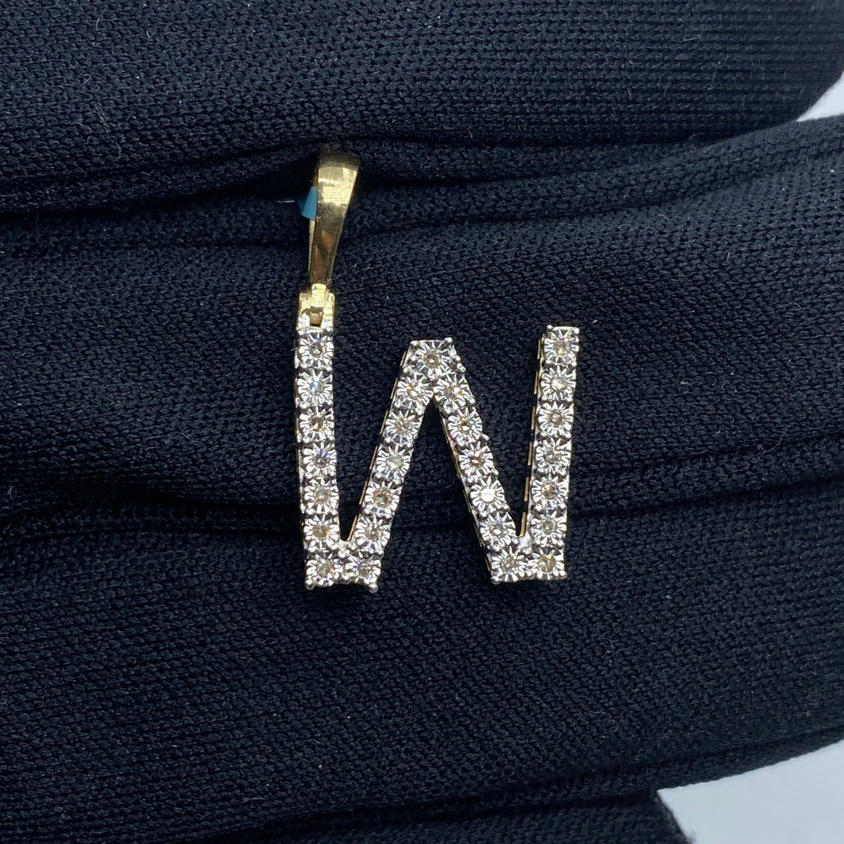 14K Gold Single Stone Initial W Diamond Pendant, Small - close-up product photo