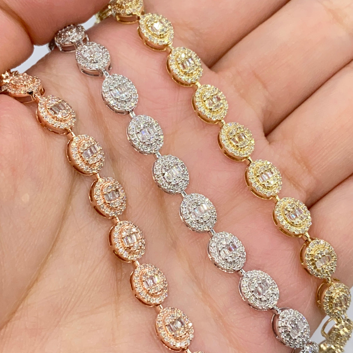 14K Gold Circle Diamond Baguette Tennis Bracelet 7 in - additional product view 3