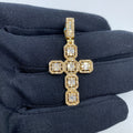14K Gold Cross Square Baguette Diamond Pendant in yellow gold - close-up product photo