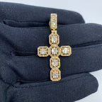 14K Gold Cross Square Baguette Diamond Pendant in yellow gold - close-up product photo