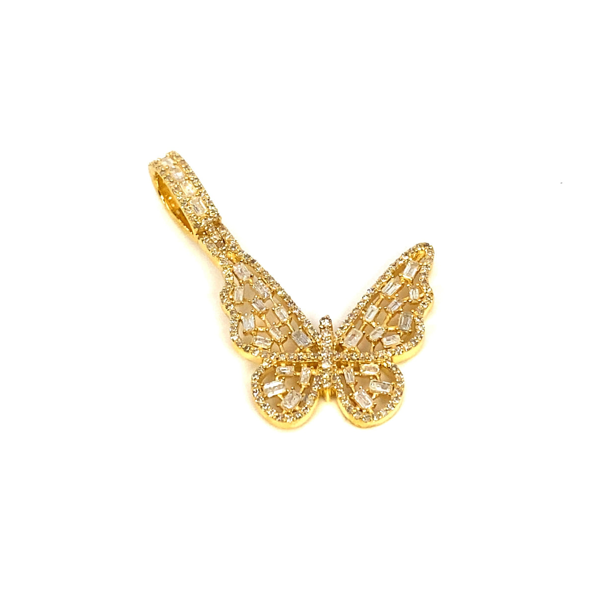 14K Gold Butterfly Diamond Baguette Pendant in yellow gold - close-up product photo