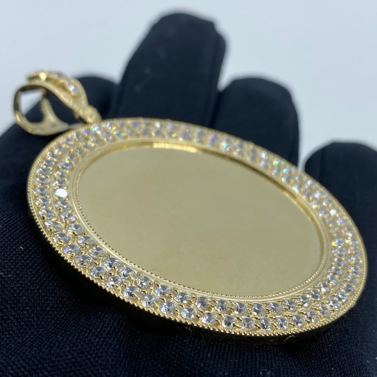 10K Gold Circle Picture Photo CZ Pendant - additional product view 3