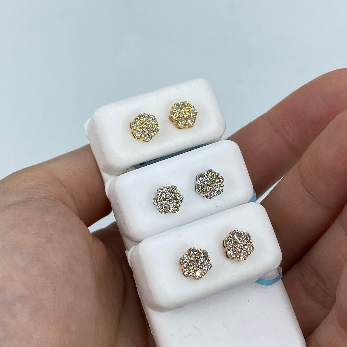 14K Gold Flower Diamond Earrings 0.9 Ct - additional product view 9