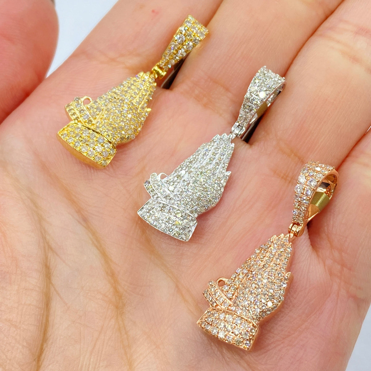 10K Gold Bless Up Praying Hands Diamond Pendant - additional product view 3