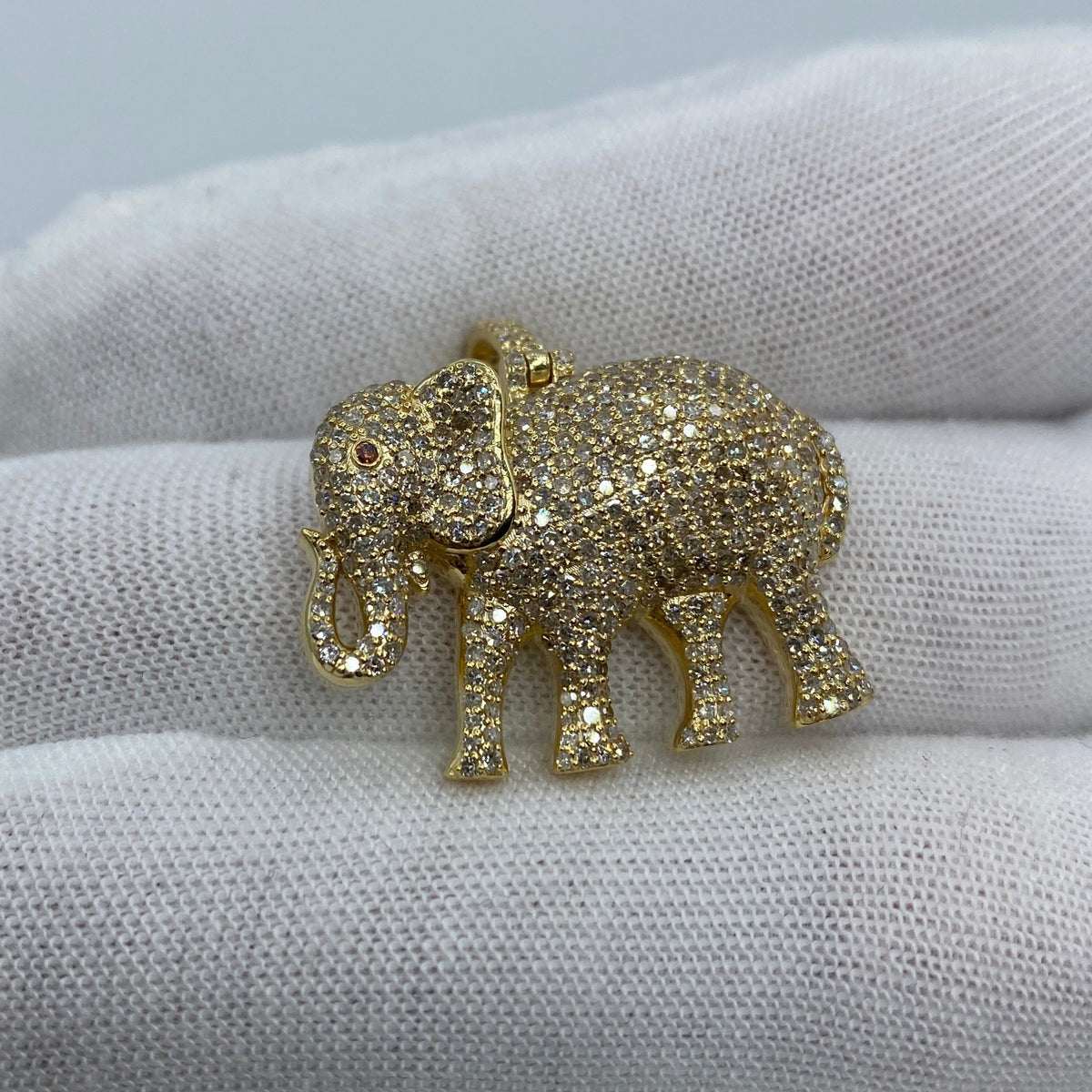 10K Gold Elephant Diamond Pendant in large yellow - close-up product photo