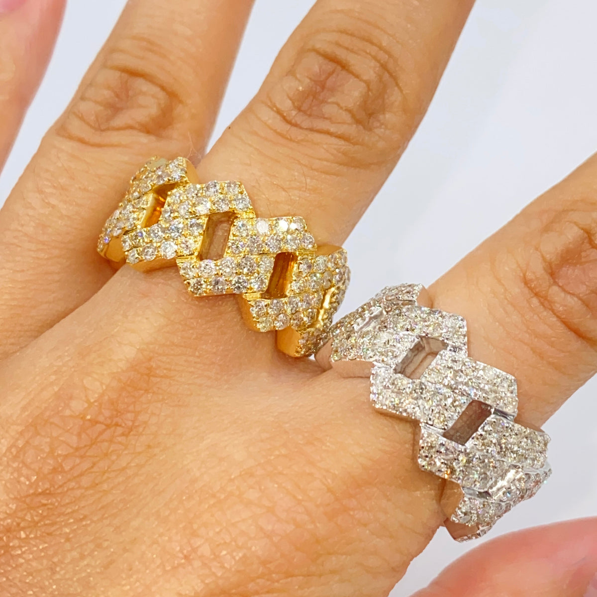14K Gold 13mm Cuban Link Diamond Ring - additional product view 2