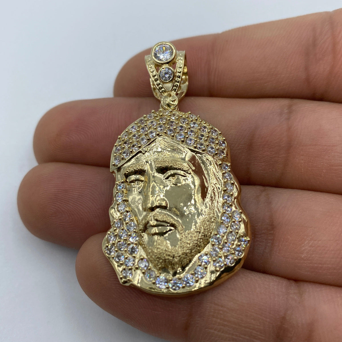 14K Gold Jesus Head Pendant 1.9 in - additional product view 7