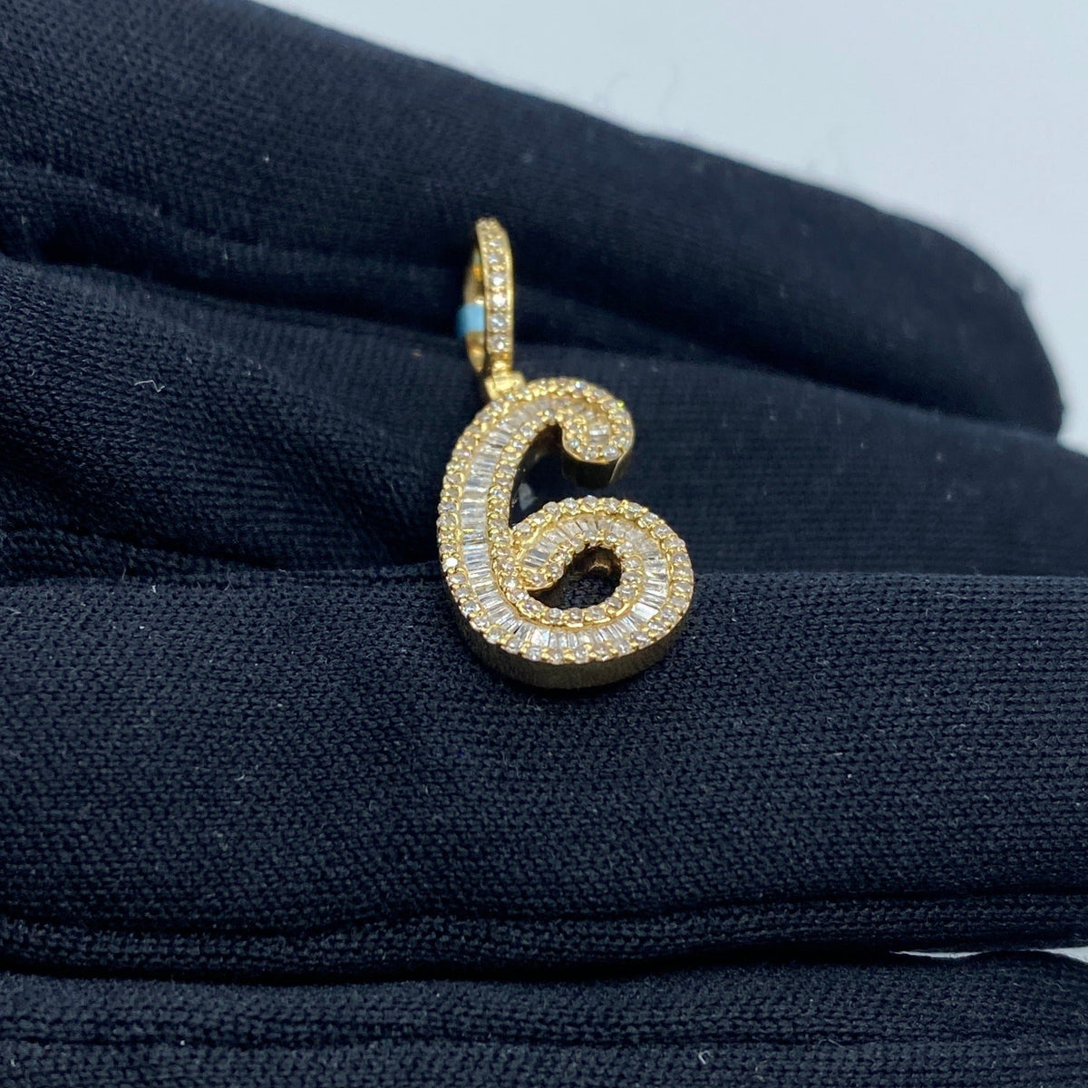 14K Gold Number 6 Diamond Baguette Pendant - additional product view 4