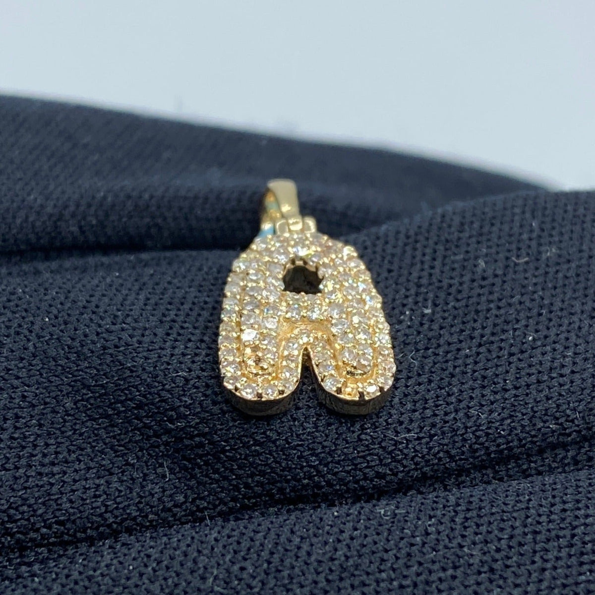14K Gold Initial A Bubble Diamond Pendant - additional product view 4