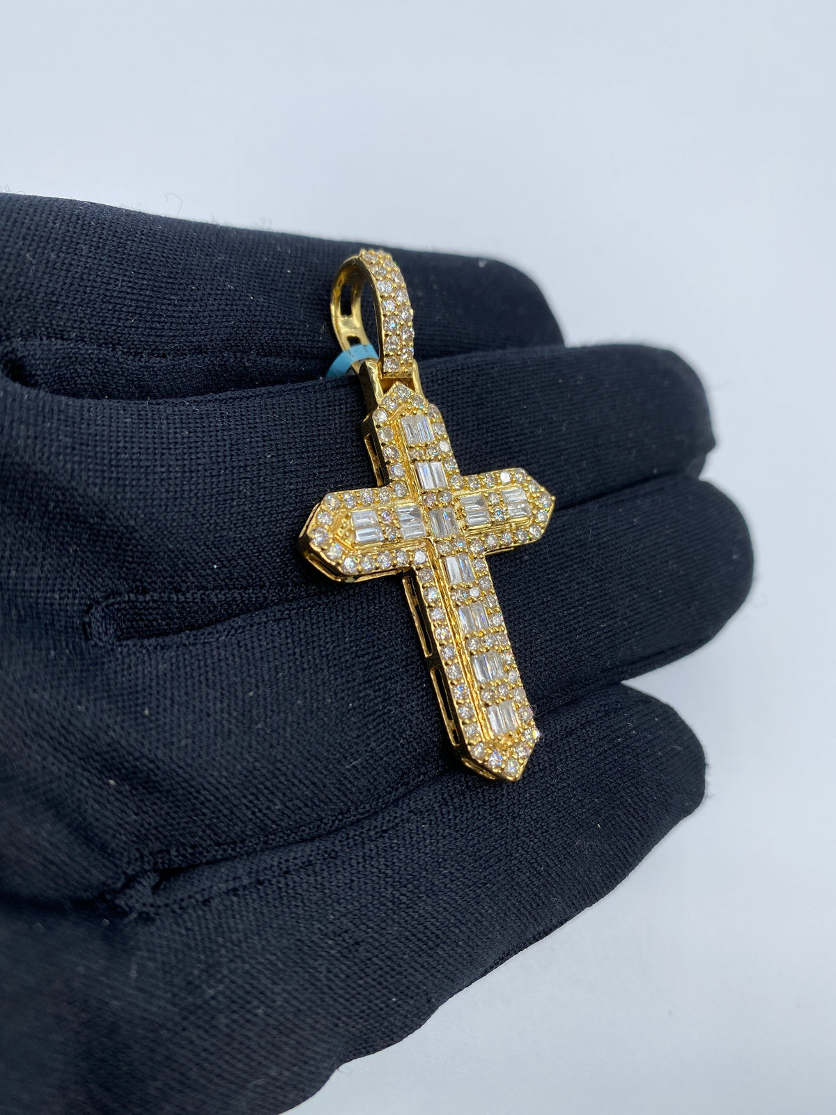 14K Gold Cross Diamond Baguette Pendant - additional product view 3
