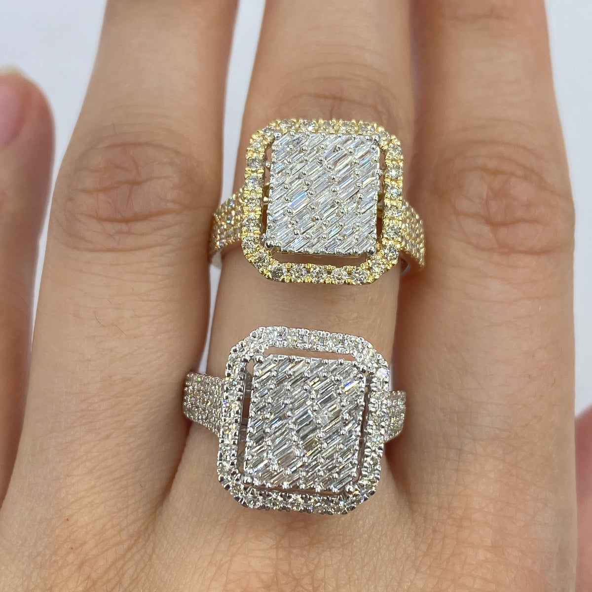 14K Gold Rain Box Halo Diamond Baguette Ring - additional product view 3
