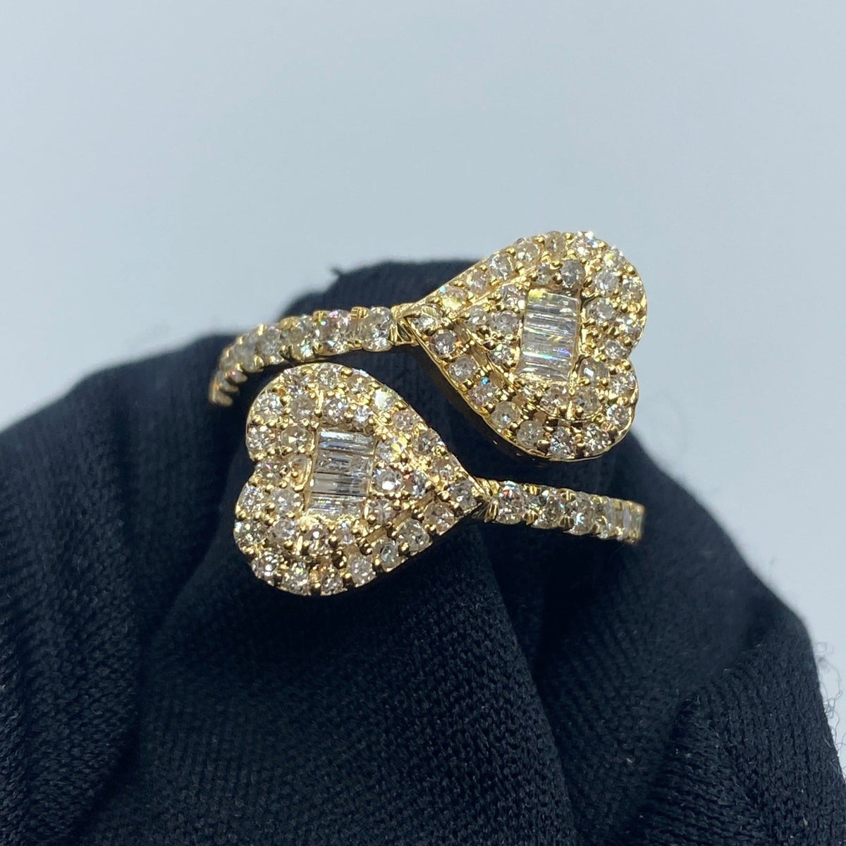 14K Gold Heart Bangle Diamond Ring in yellow gold - close-up product photo