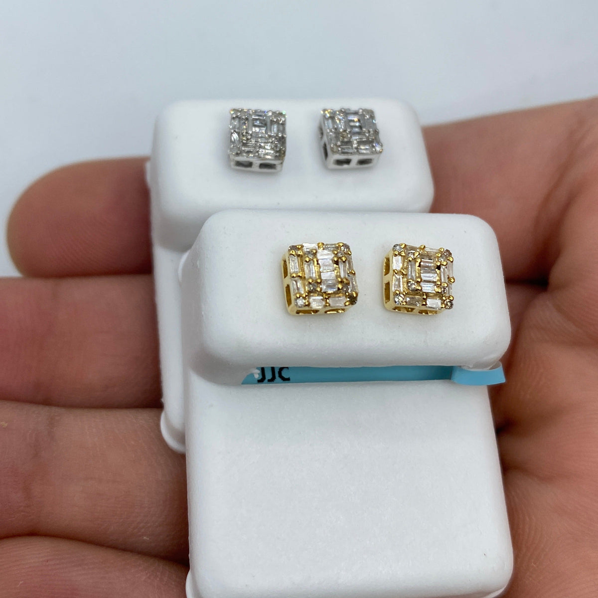 14K Gold Square Box Diamond Baguette Earrings 0.35 Ct - additional product view 6