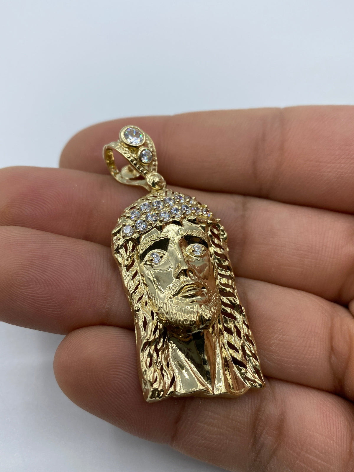 14K Gold Jesus Head Pendant 2.0 in - additional product view 6
