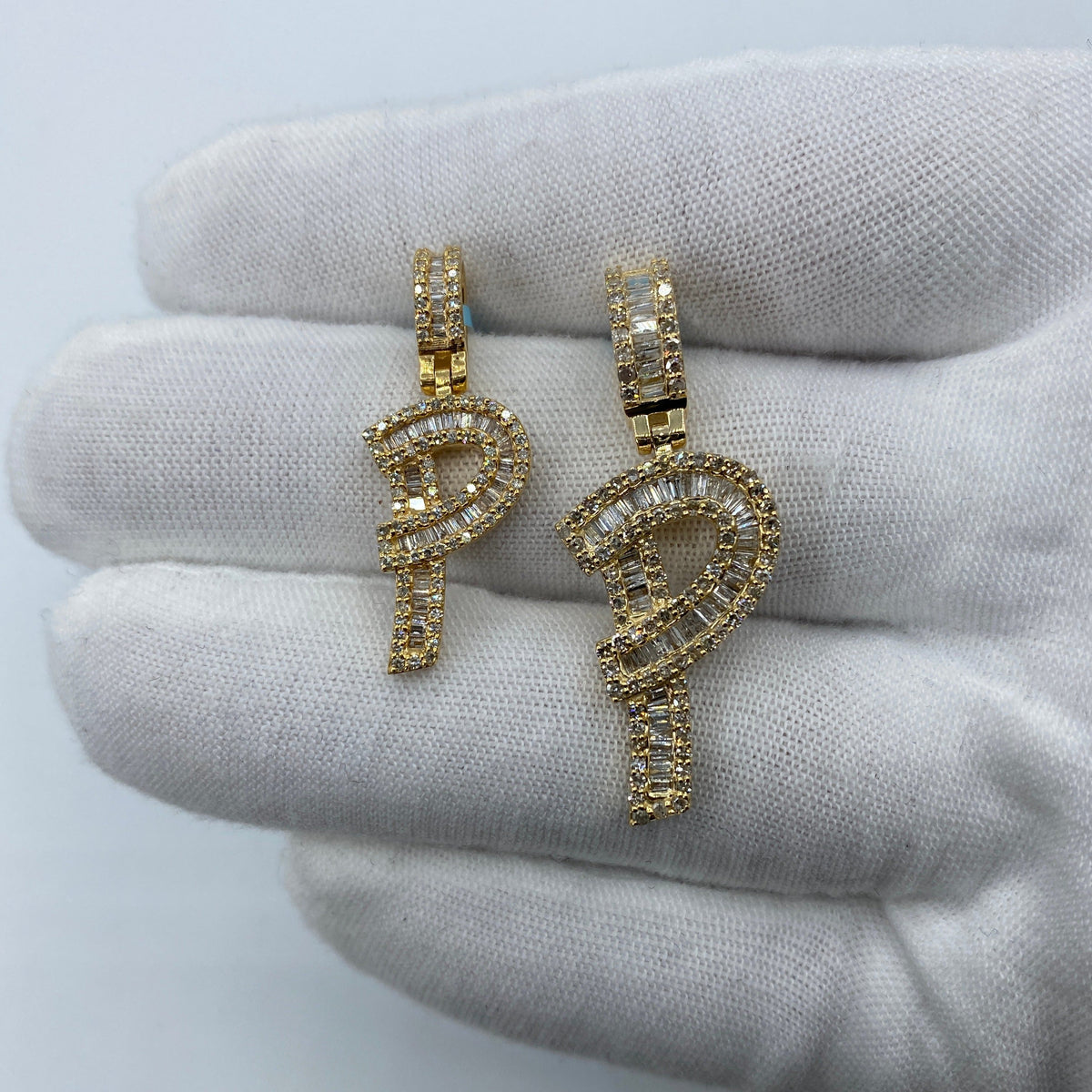 14K Gold Initial P Diamond Baguette Pendant - additional product view 2