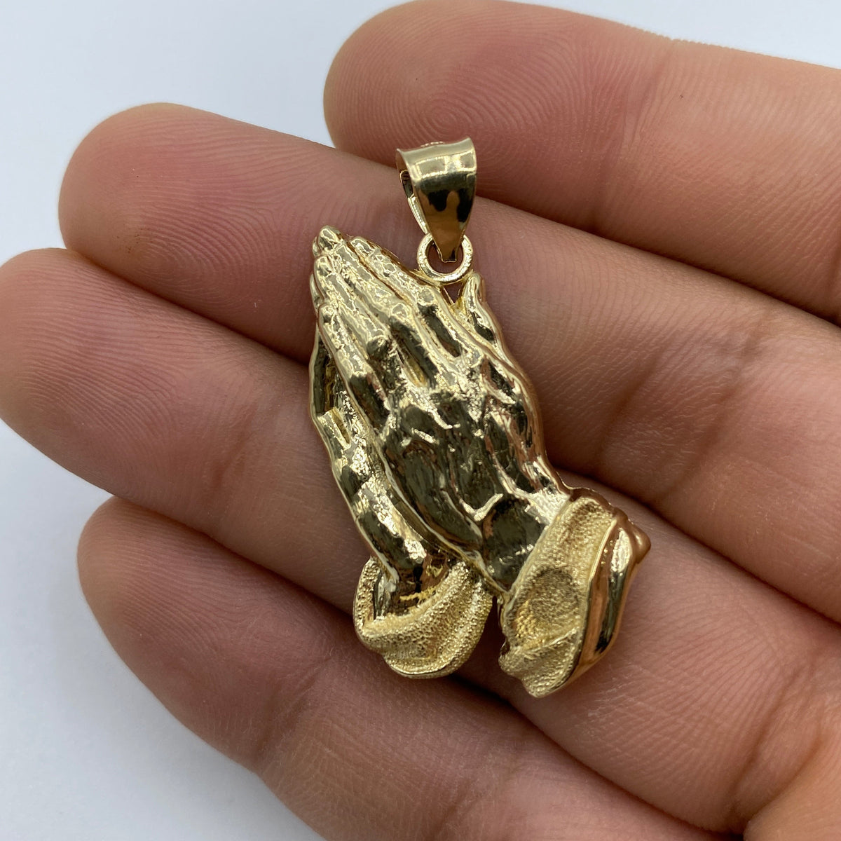 14K Gold Praying Hands Pendant 1.5 in - additional product view 2