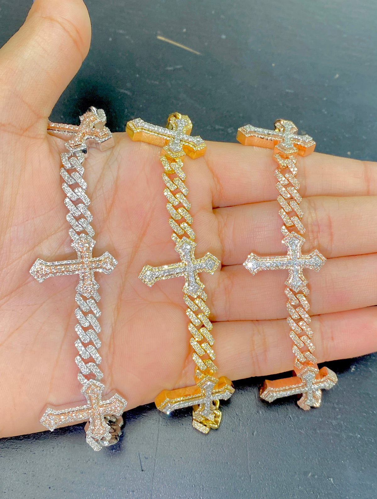 10K Gold Cuban Trefoil Cross Diamond Bracelet - main product photo