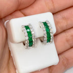 18K Gold Emerald Hoop Diamond Earrings - additional product view 5