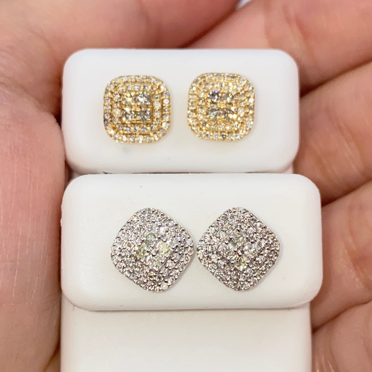 14K Gold 8.2mm Rounded Square Diamond Earrings - additional product view 2