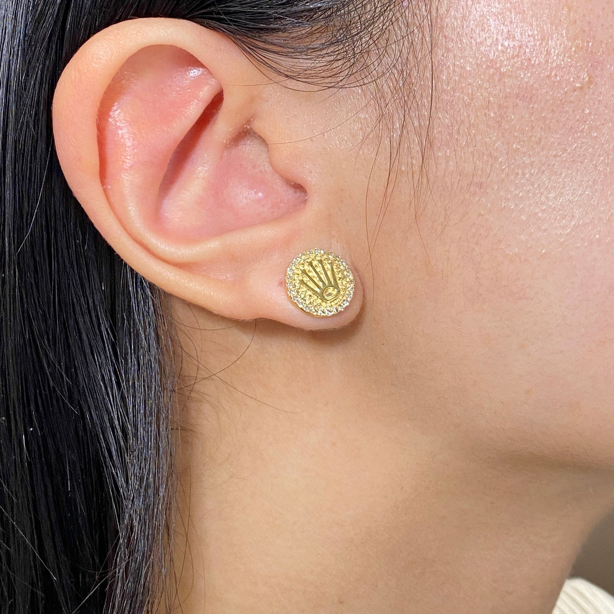 10K Gold Luxury Crown Diamond Earrings - additional product view 2