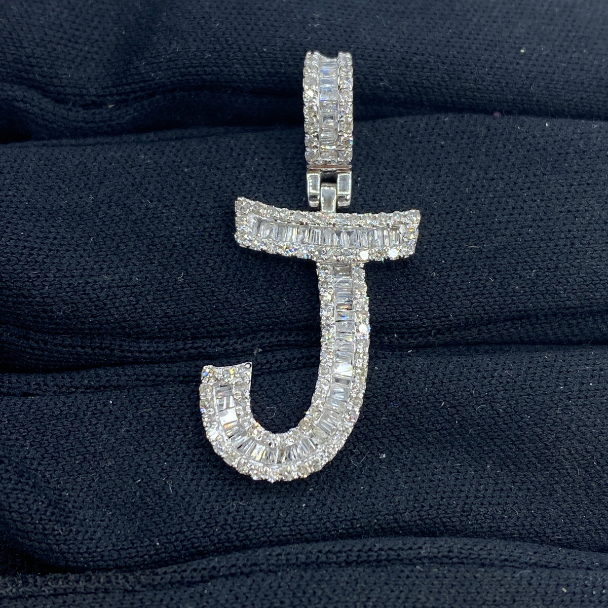 14K Gold Initial J Diamond Baguette Pendant - additional product view 3