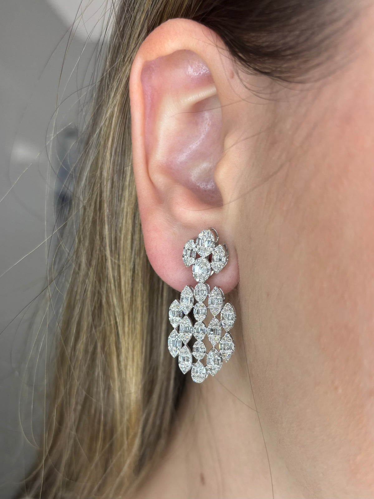 14K Gold Bridal El Trebol Baguette Hanging Diamond Earrings - additional product view 2