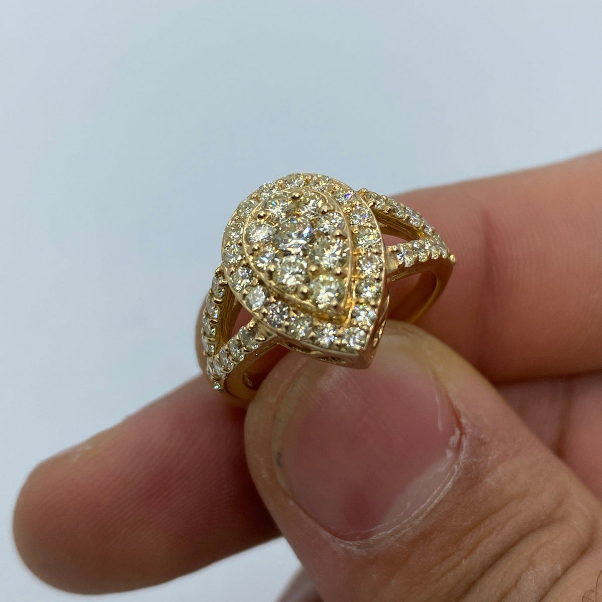 14K Gold Large Pear Shape Diamond Engagement Ring in yellow gold - close-up product photo