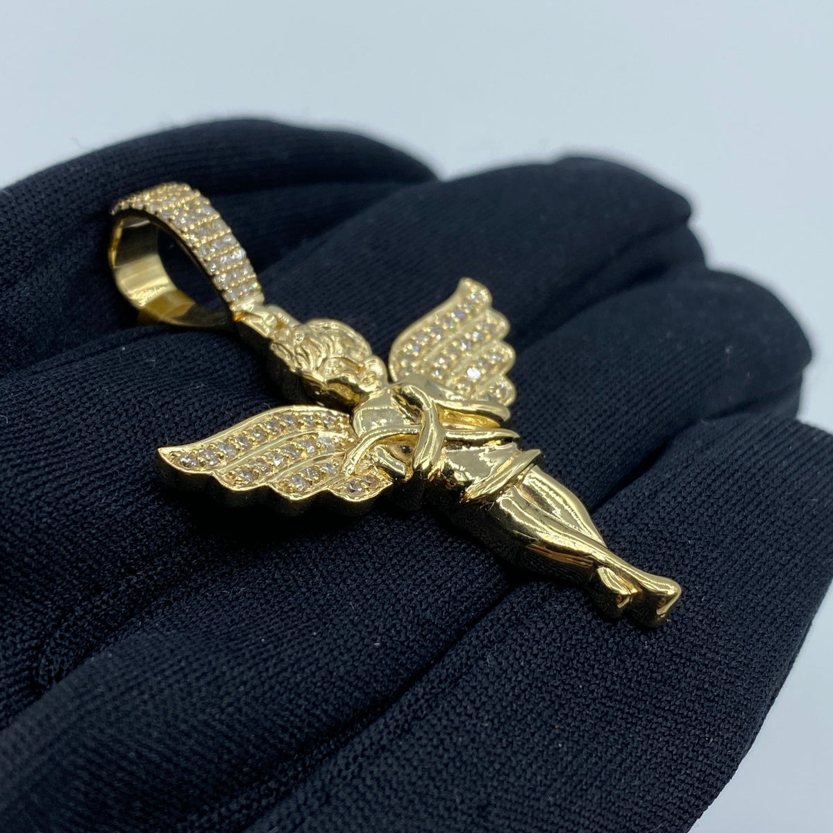 10K Gold Baby Angel Diamond Pendant 1.7 in - additional product view 3