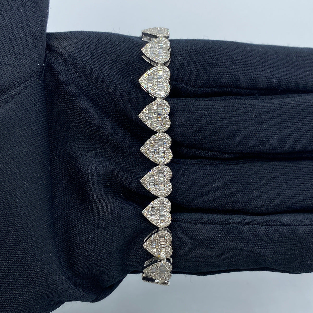 10K Gold 9mm Heart Diamond Baguette Bracelet 7.5 in - additional product view 2