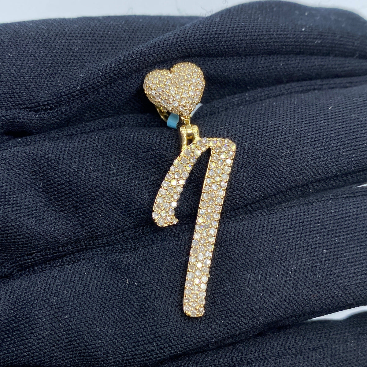 14K Gold Initial I Script Heart Diamond Pendant - additional product view 2