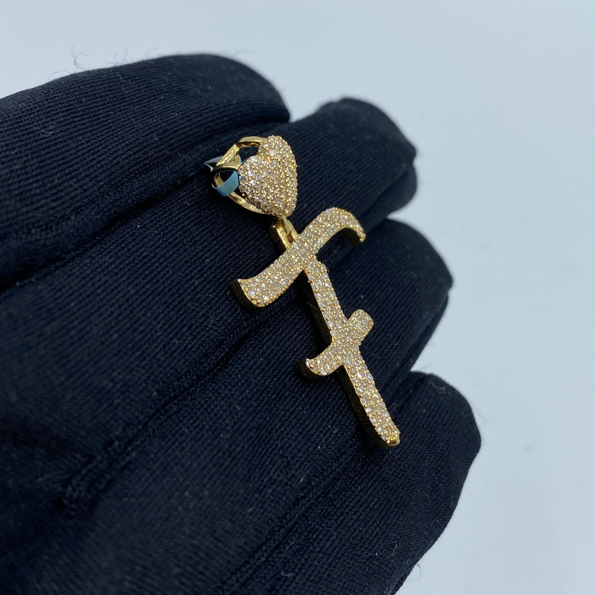 14K Gold Initial F Script Heart Diamond Pendant - additional product view 3