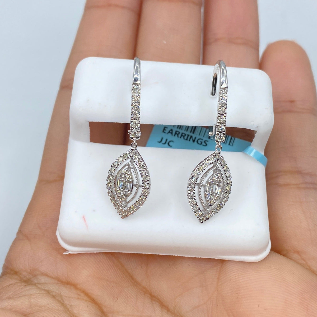 14K Gold Navette Diamond Dangling Earrings - additional product view 4