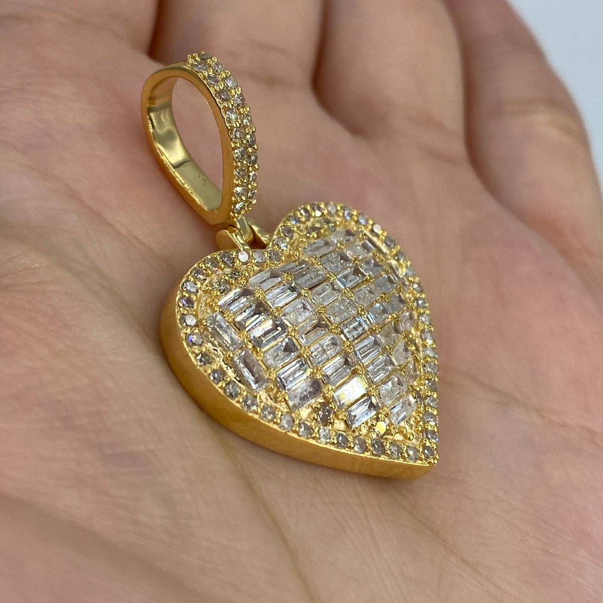 14K Jumbo Heart Halo Diamond Baguette Pendant - additional product view 4