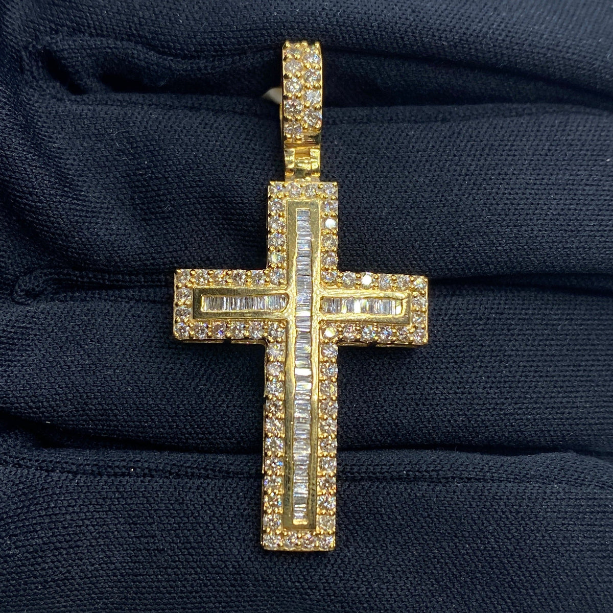 10K Gold Latin Cross Diamond Baguette Pendant in yellow gold - close-up product photo