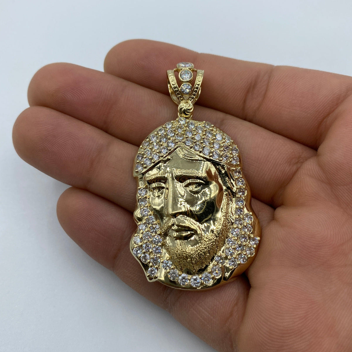 14K Gold Jesus Head Pendant 2.2 in - additional product view 7