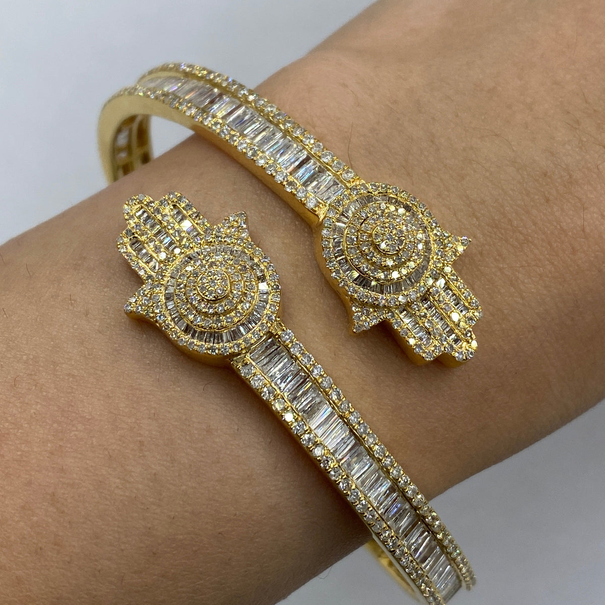 10K Gold Hamsa Diamond Bangle Bracelet 6.5 in - additional product view 3